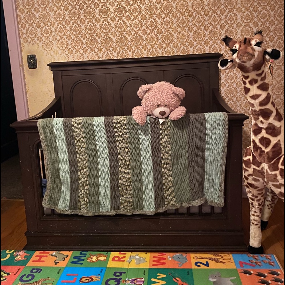 Vintage Afghan Green Baby Blanket Can Also Be Used as a Cozy Lap Throw